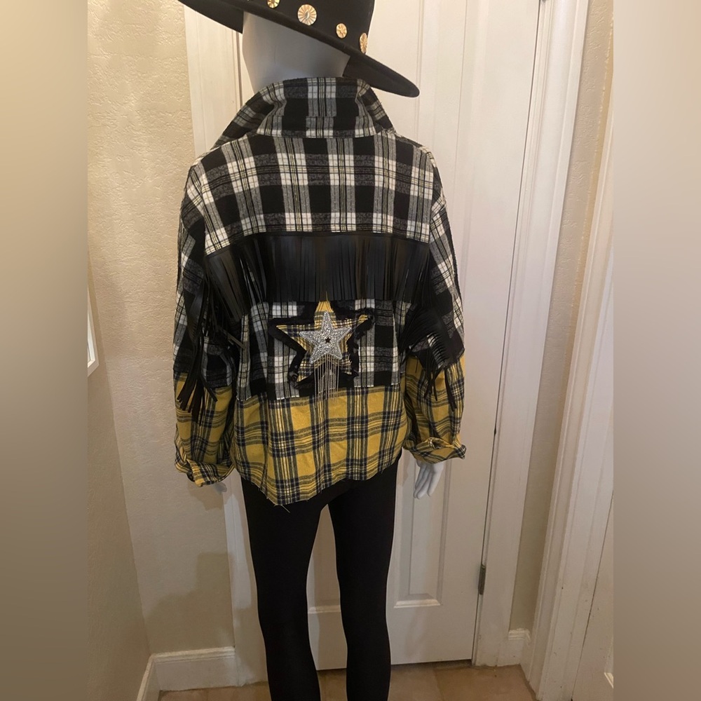 One of a kind custom Bunny Mac Plaid Jacket (includes NWT Free People brooch)